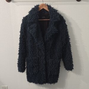 Zara Navy Blue Teddy Jacket Plush Cozy Outerwear